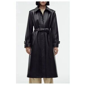 Zara Faux Leather Trench Coat Womens sz Large No Belt
